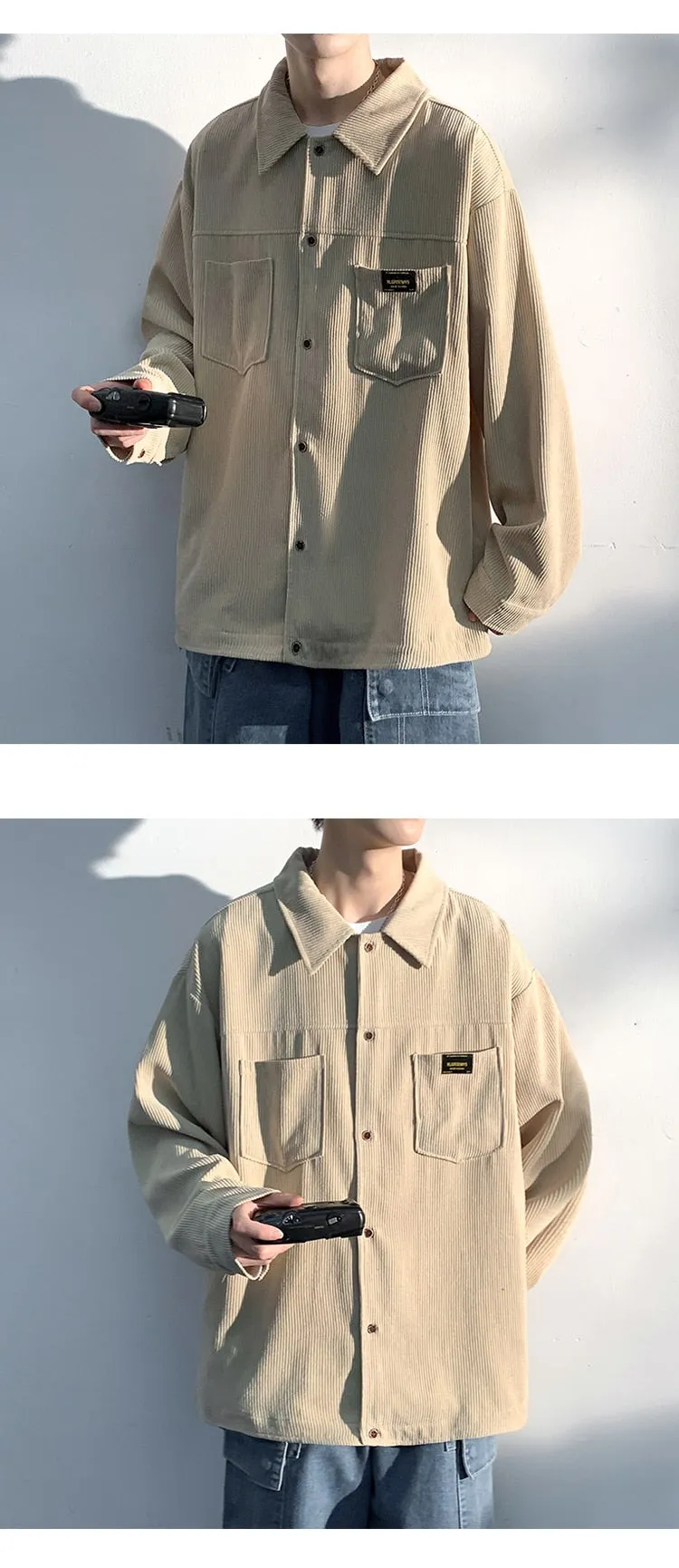 Jinquedai Art Style Men's Corduroy Long Sleeve Shirts Autumn Korean Shirt Woman Fashion Casual Oversize Shirt Coat Quality Clothing