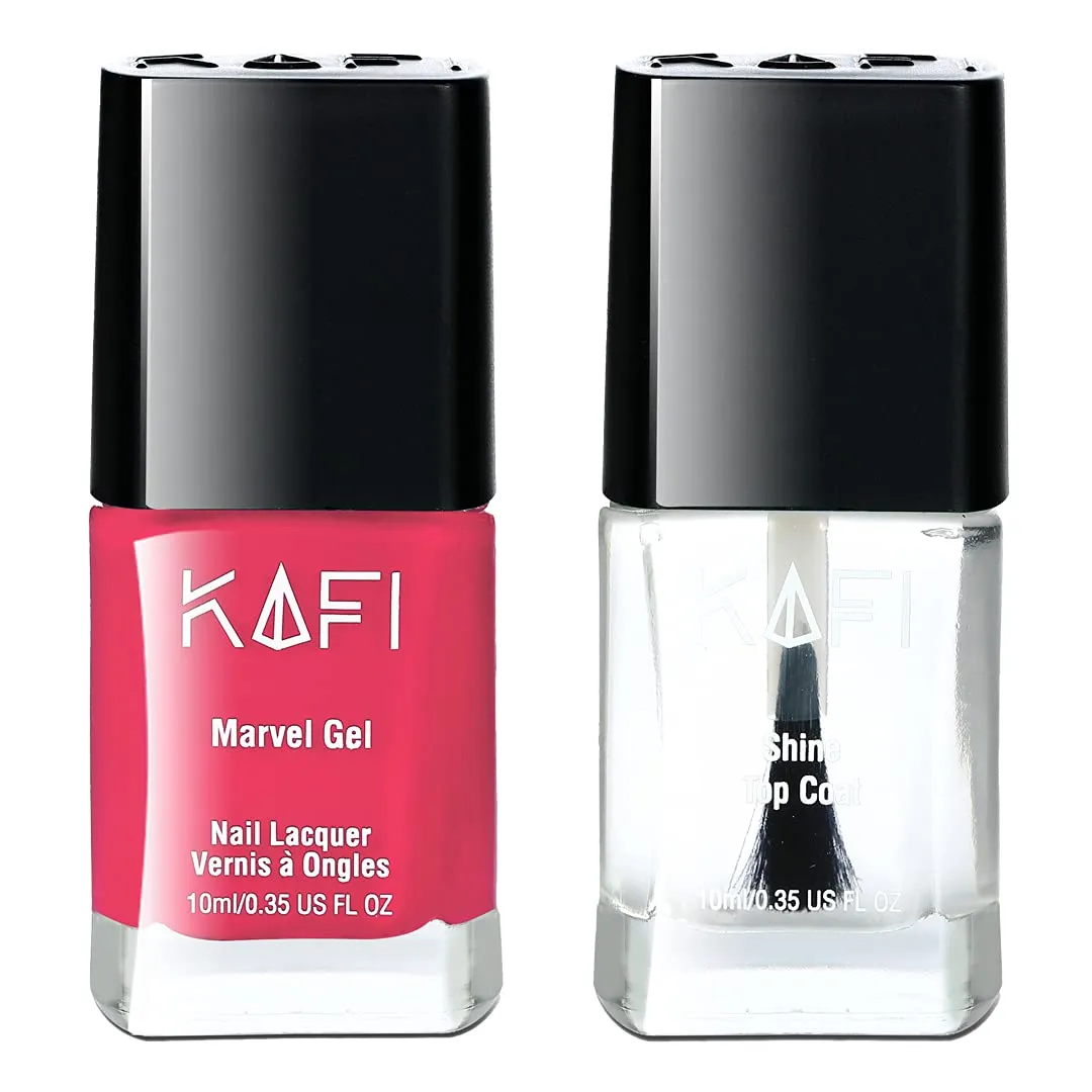 KAFI Gel Effect Nail Polish (Desire Pink)   Protective TOP COAT (Transparent) - Long lasting, Non Toxic, High Shine, Vegan, 10 Free Formula, Salon Pro - Combo Set of 2