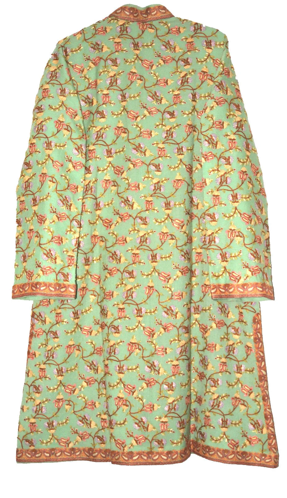 Kashmiri Woolen Coat Green, Multicolor Embroidery #AO-166