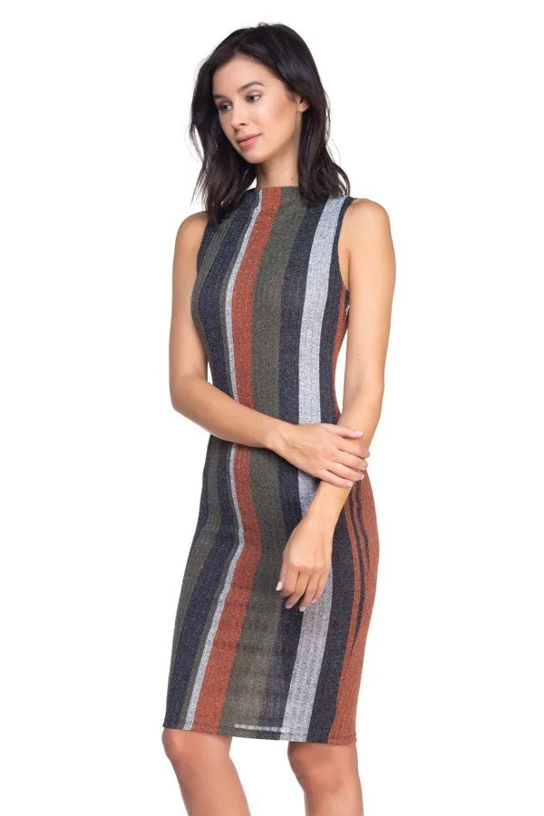 Kelly Multi-Color Midi Stripped Knit Dress