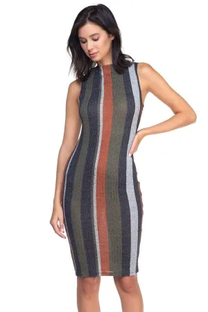 Kelly Multi-Color Midi Stripped Knit Dress