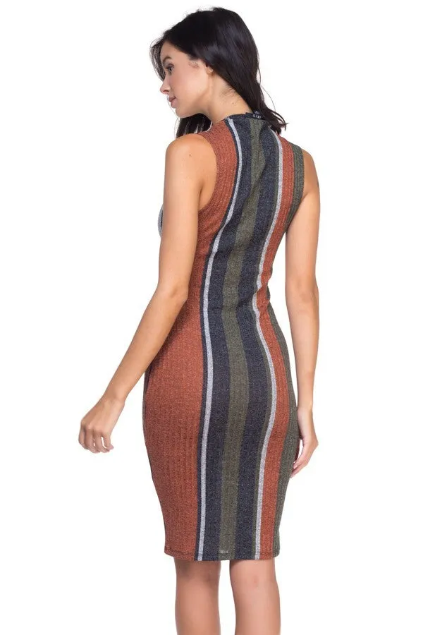 Kelly Multi-Color Midi Stripped Knit Dress