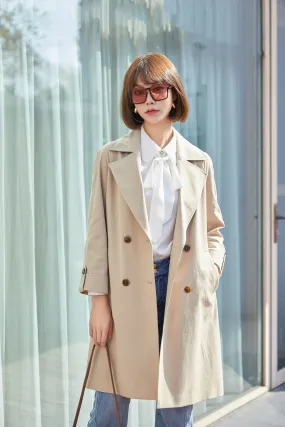 Khaki Double Breasted Collar Belted Trench Coat