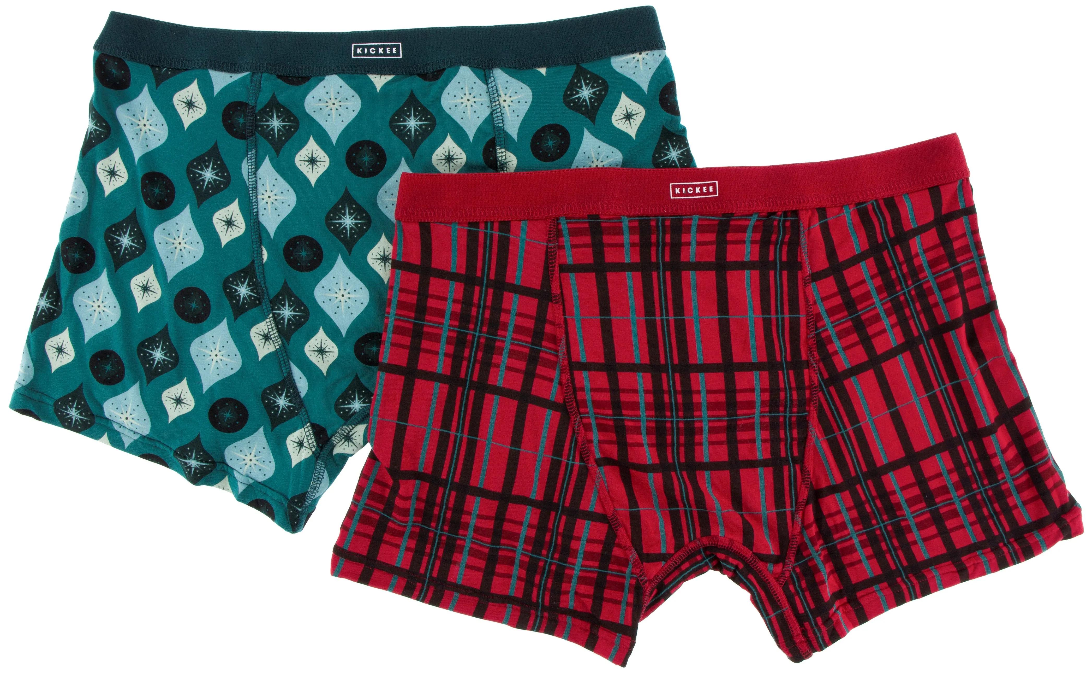 KicKee Pants Cedar Vintage Ornaments & Christmas Plaid Men's Boxer Brief Set