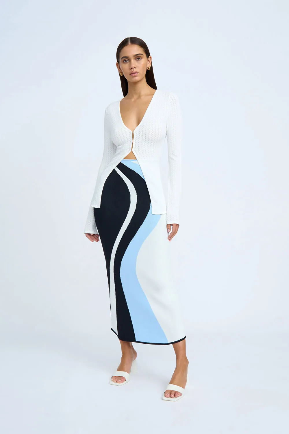 Kira Curve Knit Skirt | Final Sale - Black Blue Ivory