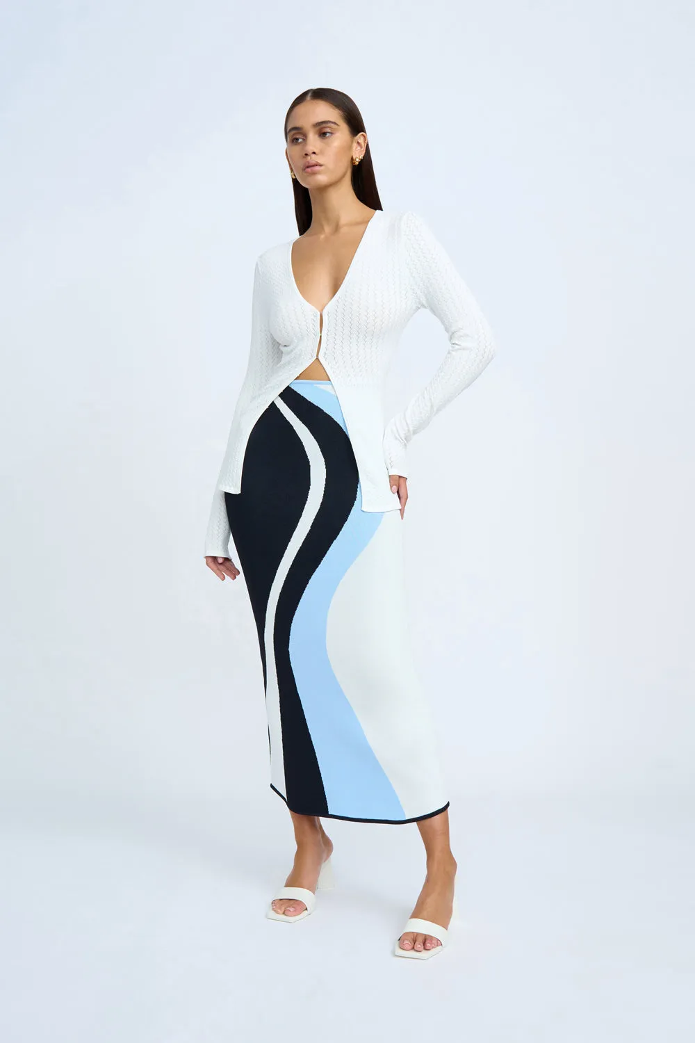 Kira Curve Knit Skirt | Final Sale - Black Blue Ivory