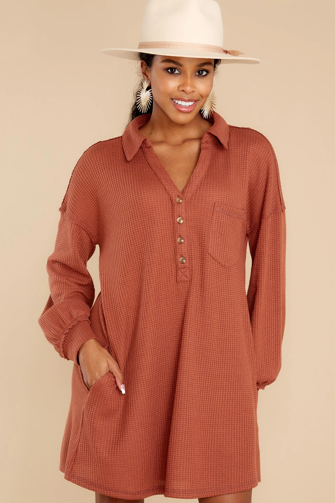 Know Your Worth Rust Waffle Knit Dress