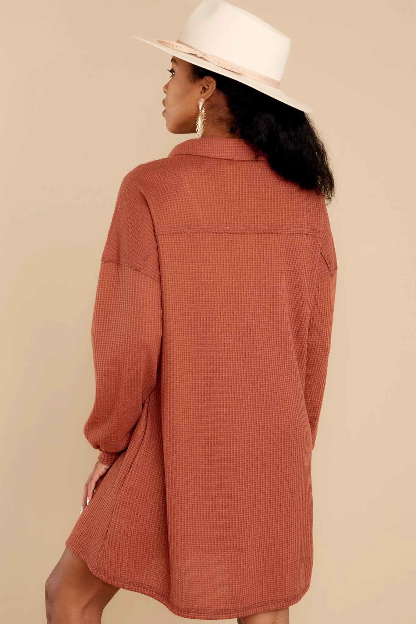 Know Your Worth Rust Waffle Knit Dress