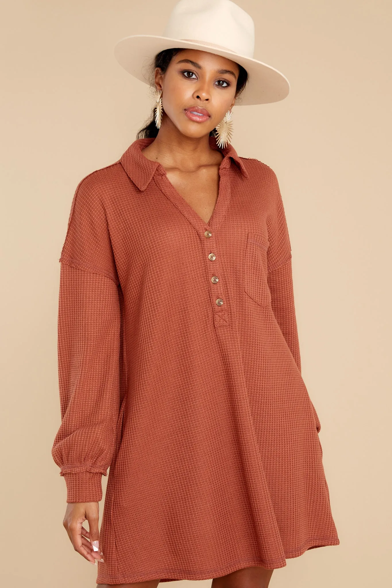 Know Your Worth Rust Waffle Knit Dress