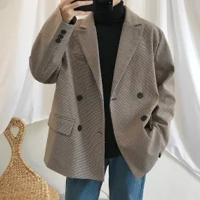 [Korean Style] James Oversized Double Breasted Plaid Blazer