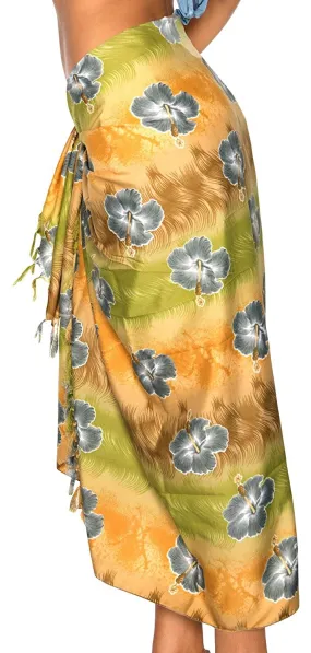 LA LEELA Soft Light Swimsuit Bathing Beach Sarong Printed 72"X42" Green_5568