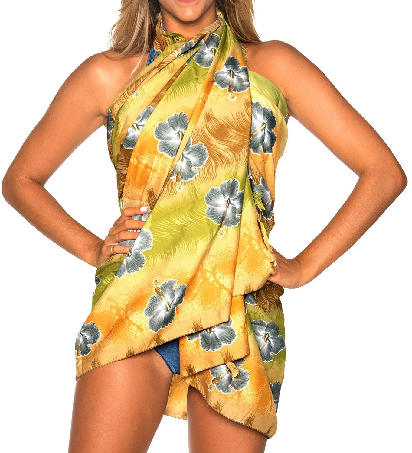 LA LEELA Soft Light Swimsuit Bathing Beach Sarong Printed 72"X42" Green_5568