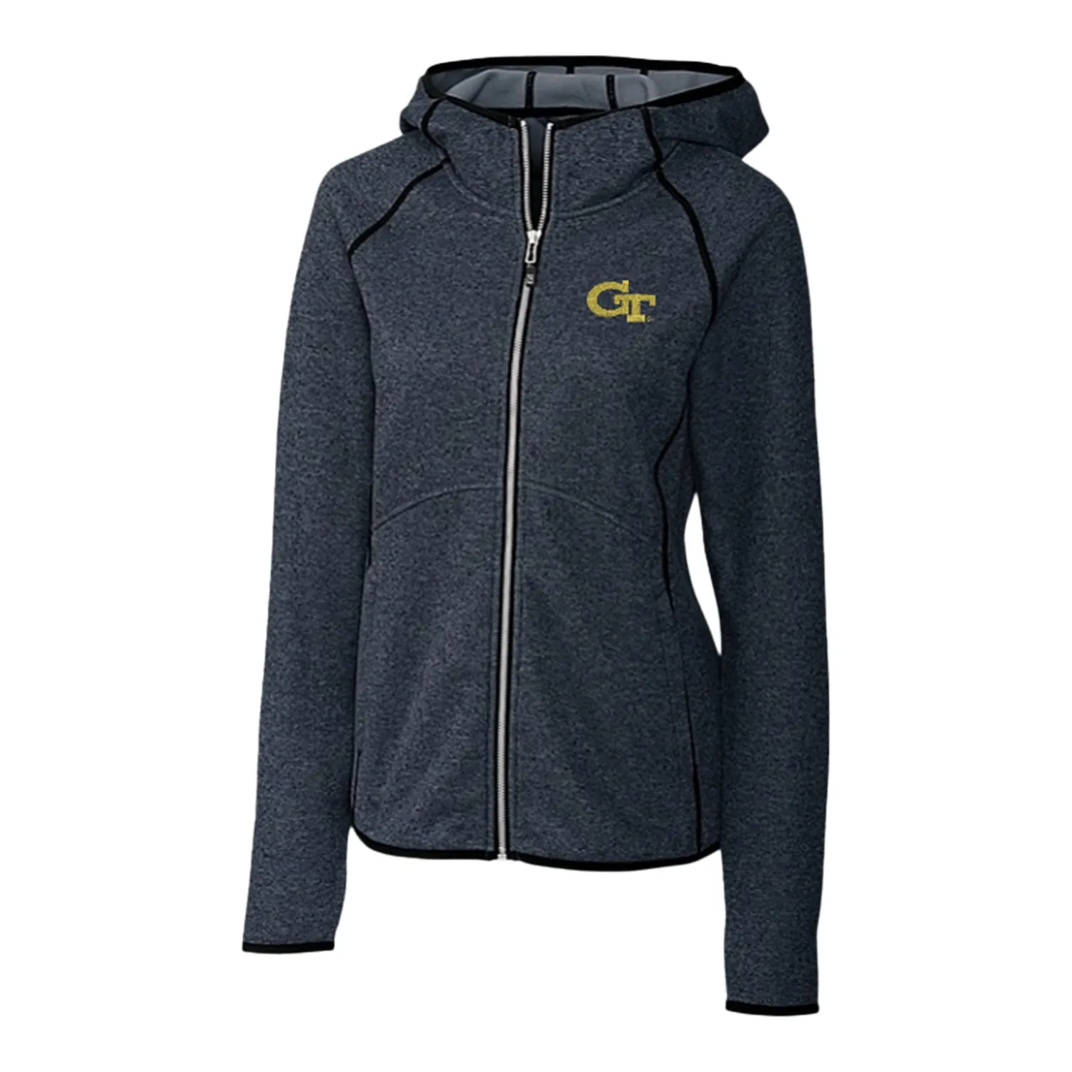 Ladies Georgia Tech Yellow Jackets Cutter & Buck Mainsail Sweater-Knit Hoodie Full Zip Jacket