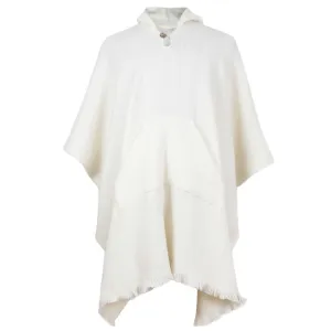 Machangara - Llama Wool Unisex South American Handwoven Hooded Poncho - solid white pattern - pocket