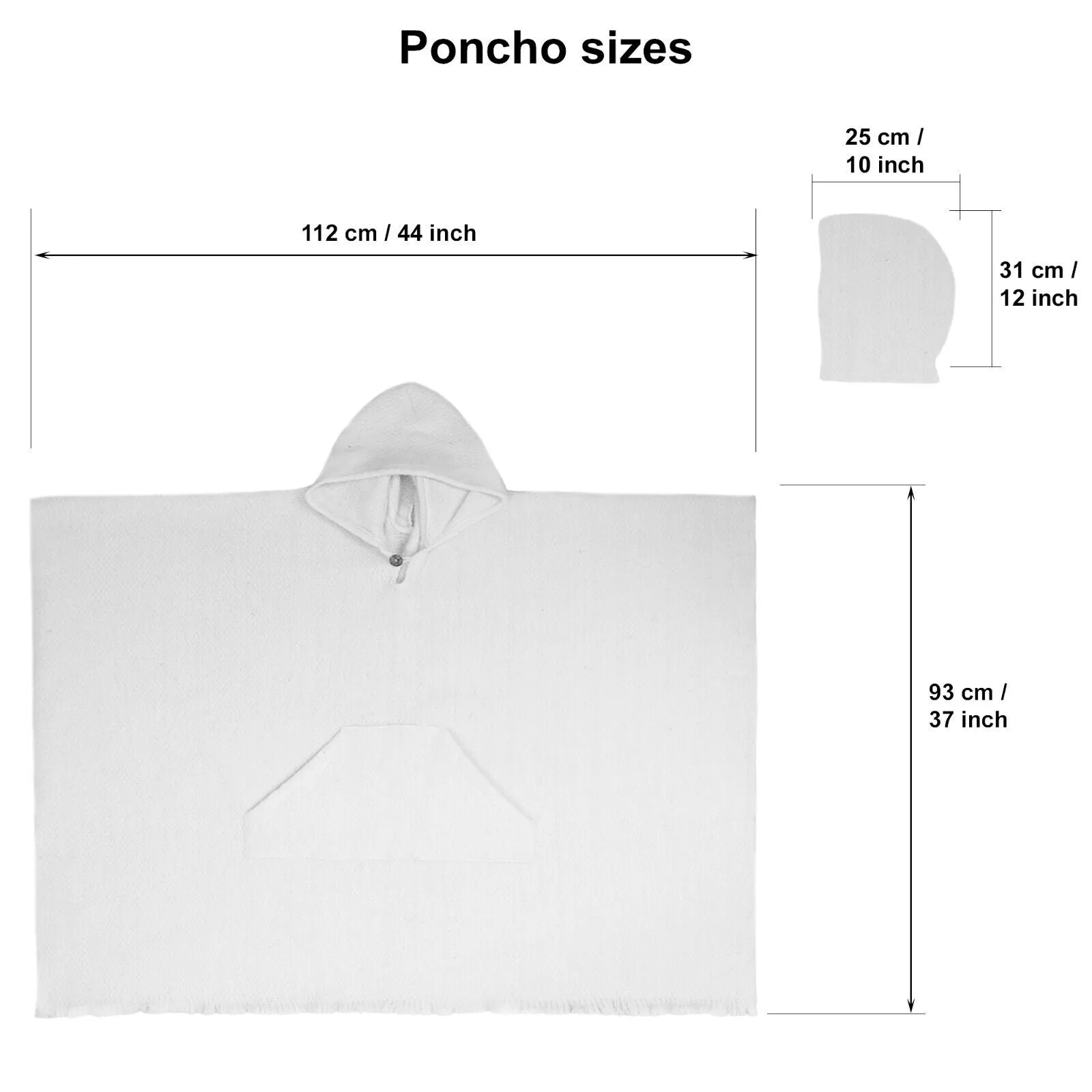 Machangara - Llama Wool Unisex South American Handwoven Hooded Poncho - solid white pattern - pocket