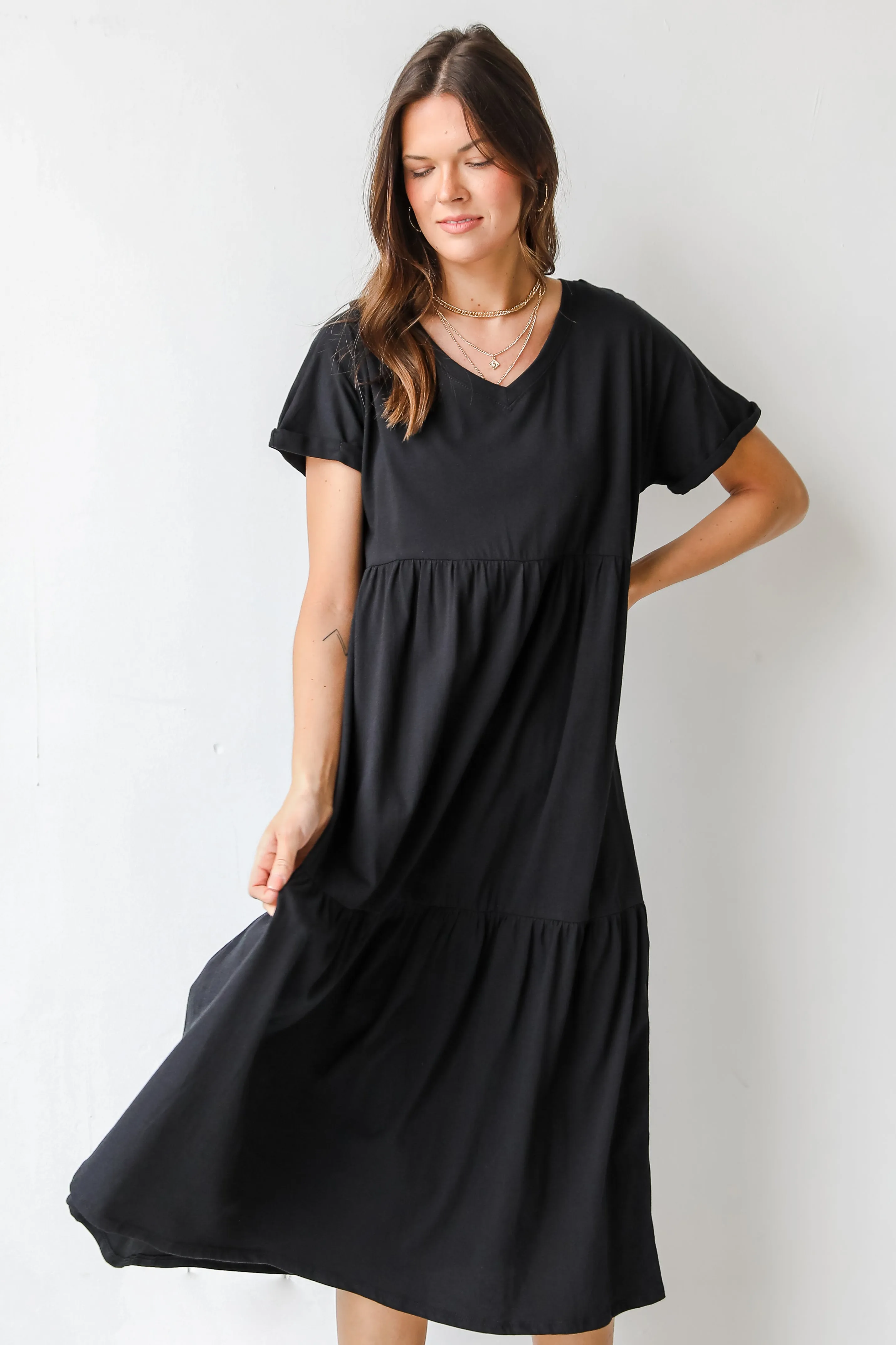 Make The Call Tiered Midi Dress