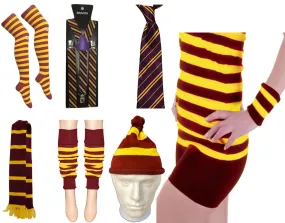 Maroon Yellow Harry Potter Stripped Tie Scarf Wrist Band Hat Fancy Dress