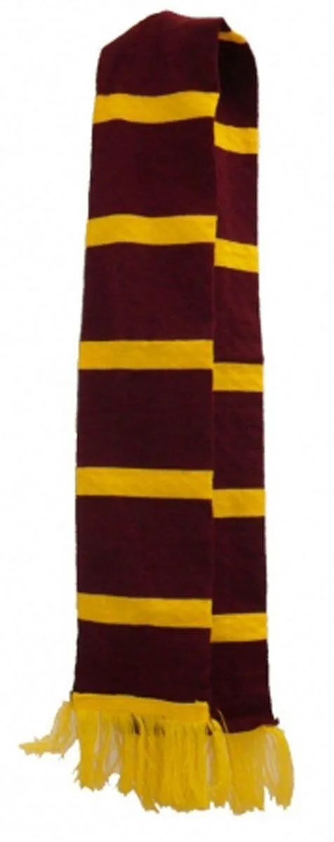 Maroon Yellow Harry Potter Stripped Tie Scarf Wrist Band Hat Fancy Dress