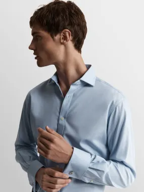 Max Performance Light Blue Twill Slim Fit Double Cuff Classic Collar Shirt