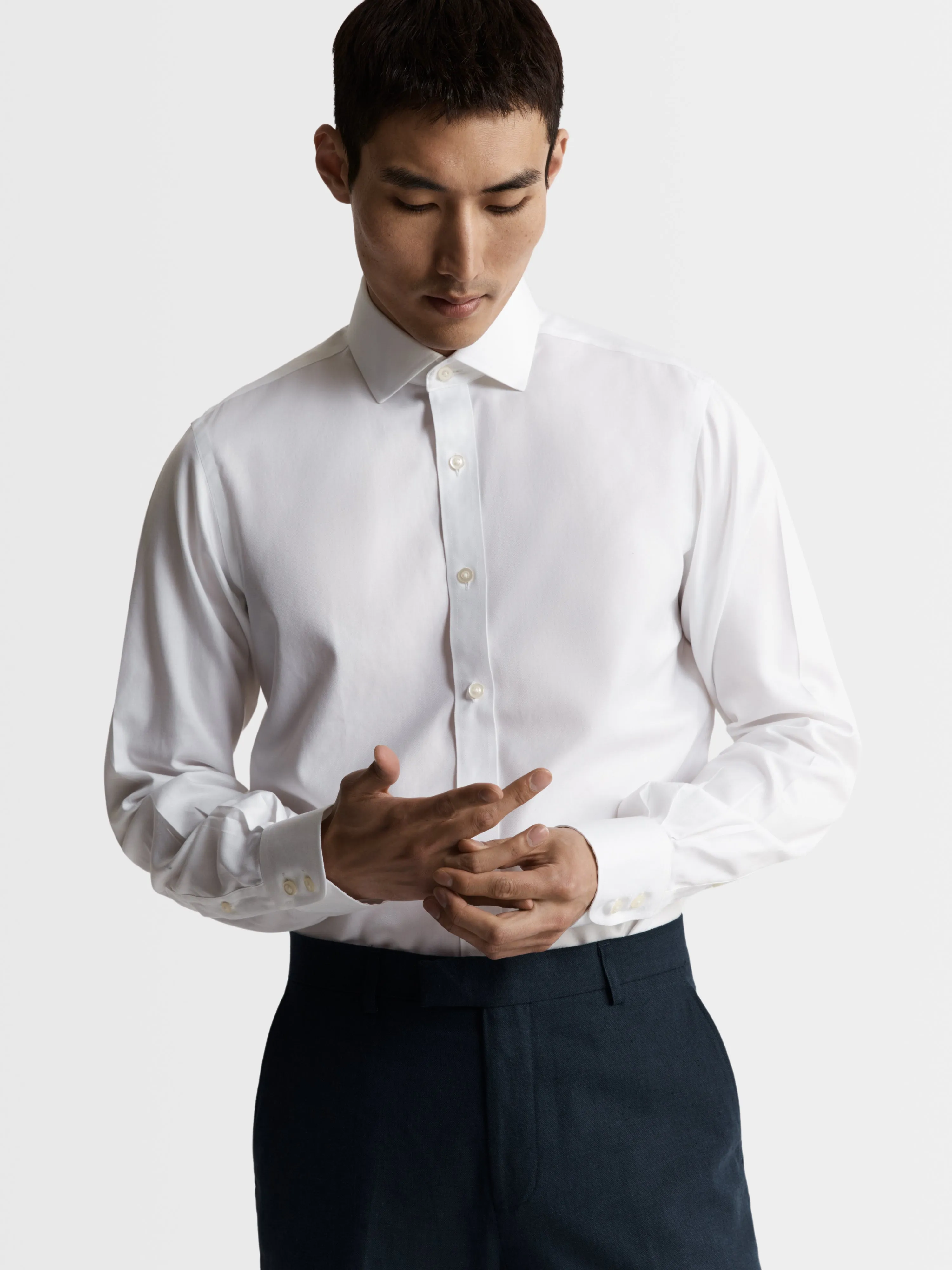 Max Performance White Twill Regular Fit Single Cuff Classic Collar Shirt