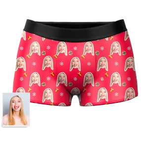 Men's Christmas Snow Custom Face Boxer Shorts, Custom Underwear For Men