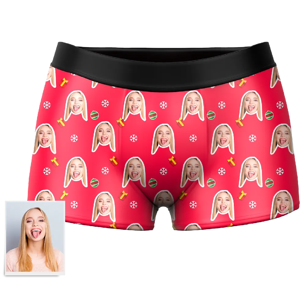 Men's Christmas Snow Custom Face Boxer Shorts, Custom Underwear For Men