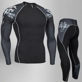 Men's Compression Thermal Underwear - Black/Wolf Design