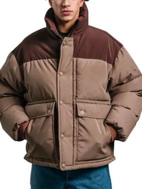 Men's Dual-Tone Brown Puffer Jacket