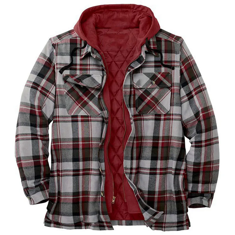 Men's Jacket Plaid Flannel Hoodie Thicken Coat Plus Size Jacket