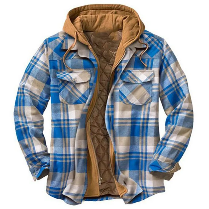 Men's Jacket Plaid Flannel Hoodie Thicken Coat Plus Size Jacket