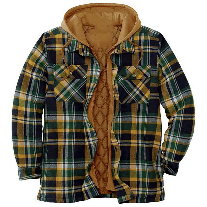 Men's Jacket Plaid Flannel Hoodie Thicken Coat Plus Size Jacket