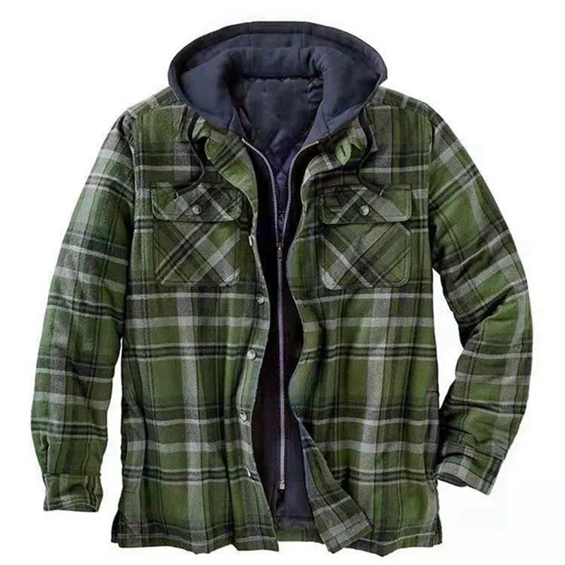 Men's Jacket Plaid Flannel Hoodie Thicken Coat Plus Size Jacket