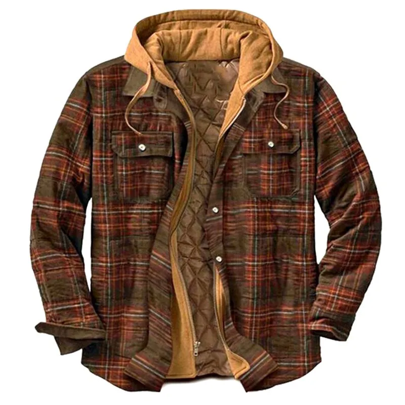 Men's Jacket Plaid Flannel Hoodie Thicken Coat Plus Size Jacket