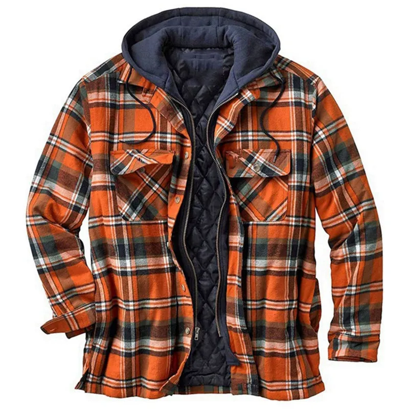 Men's Jacket Plaid Flannel Hoodie Thicken Coat Plus Size Jacket