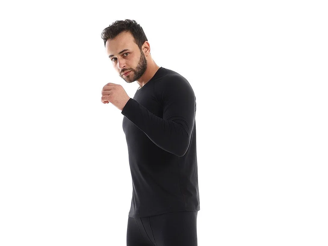 Men's Long Sleeve Cotton Undershirt - Black