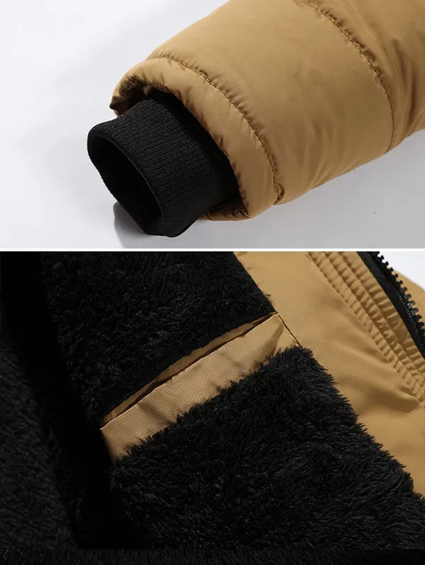 Men's Panel Parka Faux Fur Hoodie  Coat Warm Outwear