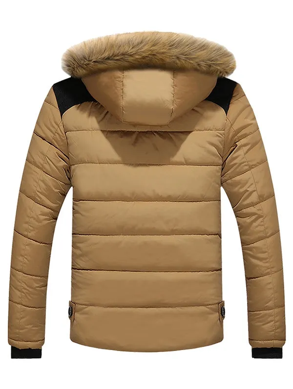 Men's Panel Parka Faux Fur Hoodie  Coat Warm Outwear