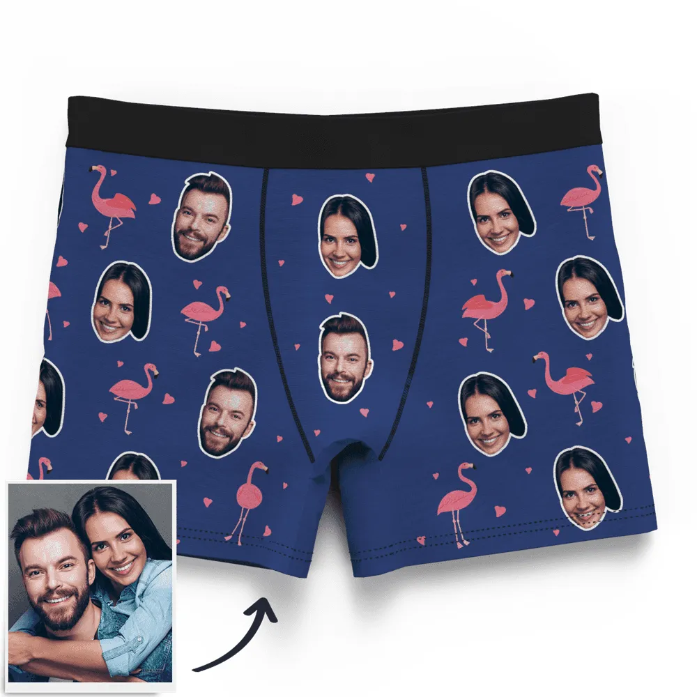 Men's Personalized Flamingo And Face On Boxer Shorts, Custom Men's Underwear