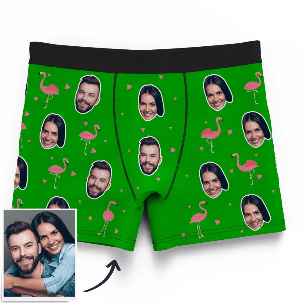 Men's Personalized Flamingo And Face On Boxer Shorts, Custom Men's Underwear