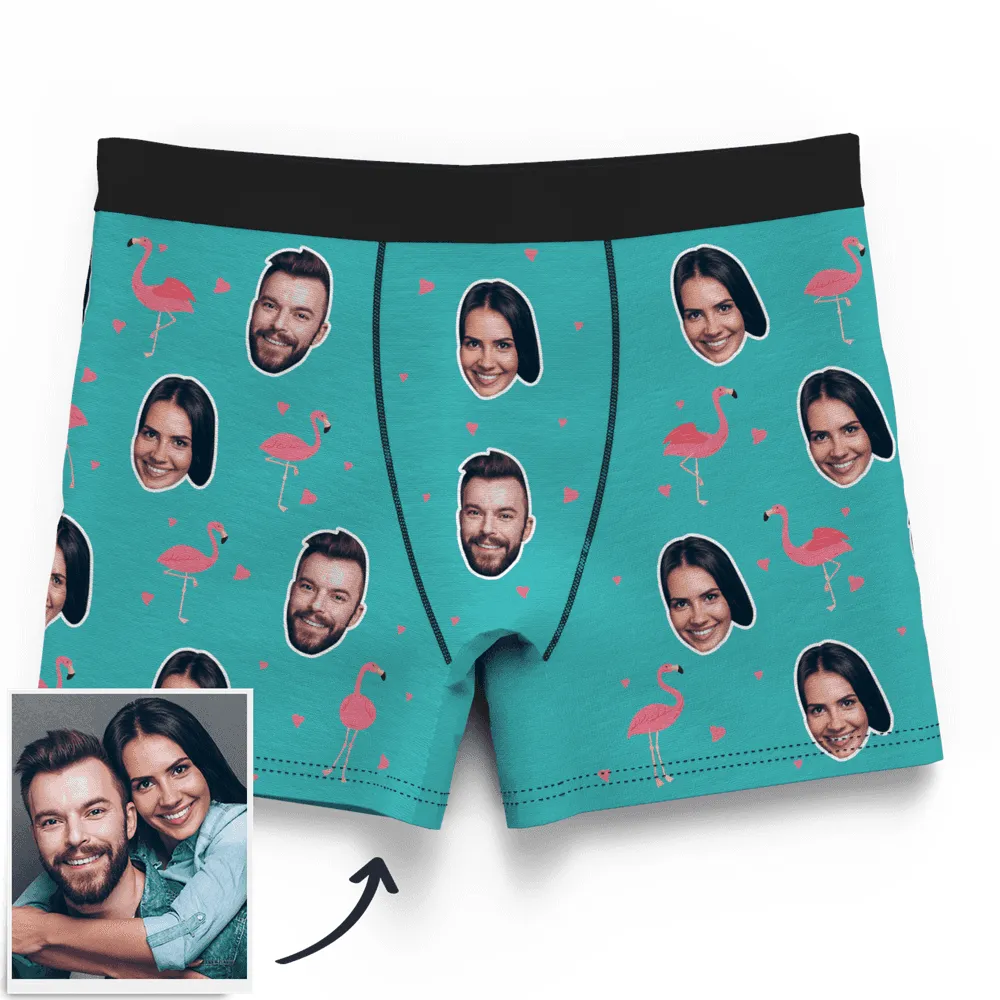 Men's Personalized Flamingo And Face On Boxer Shorts, Custom Men's Underwear