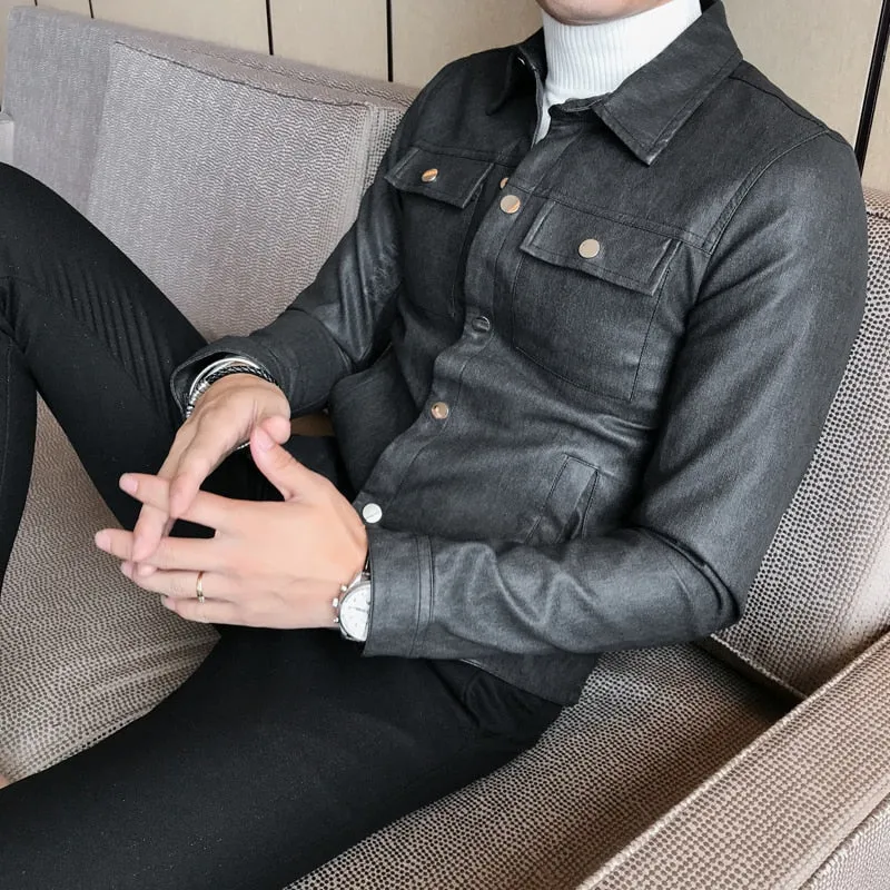 Modern Casual Slim Fit Single Breasted Style Men Faux Leather Jacket