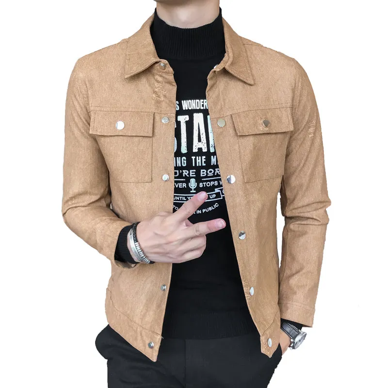 Modern Casual Slim Fit Single Breasted Style Men Faux Leather Jacket