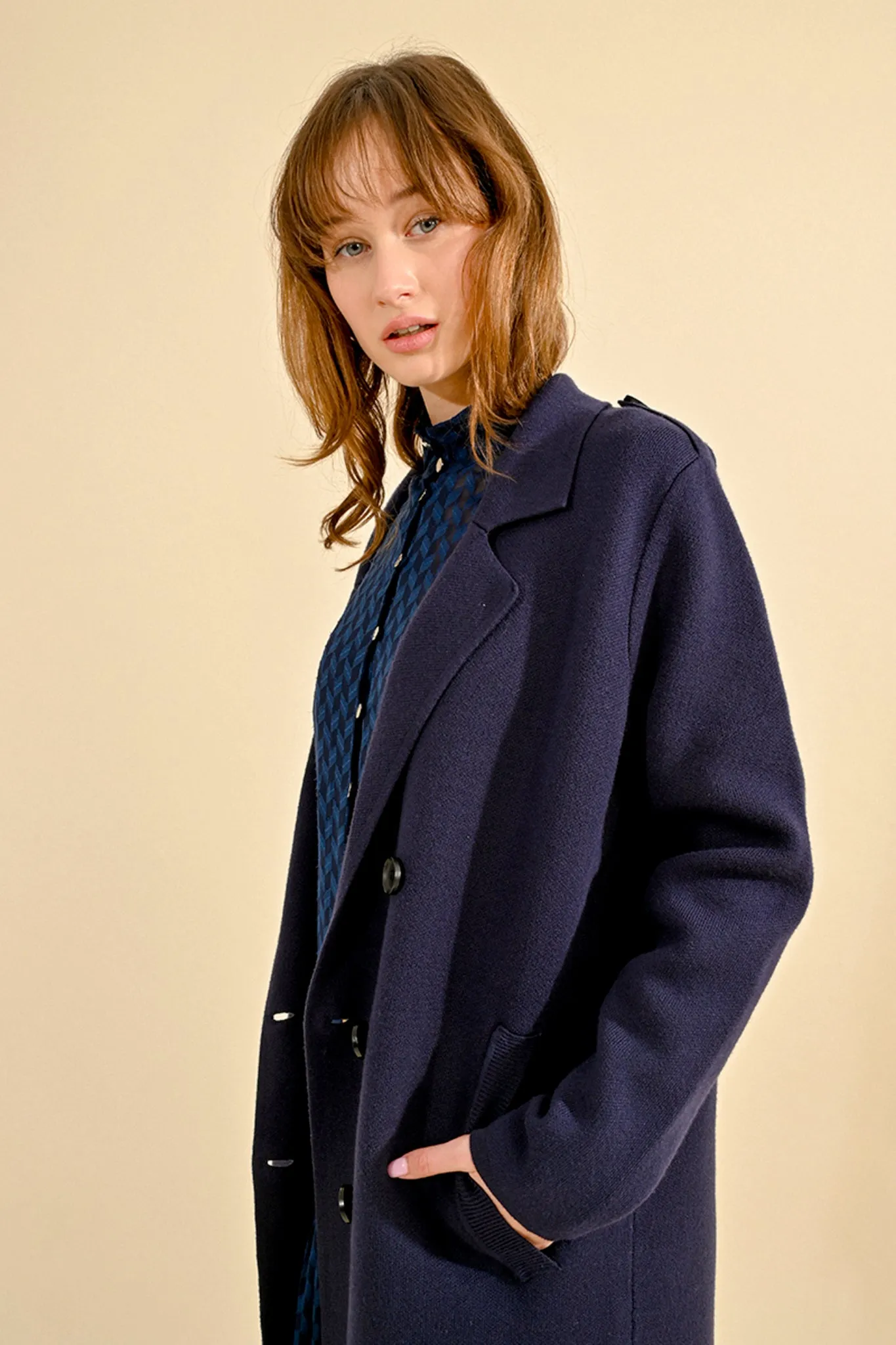 Molly Bracken Navy Knitted Coat