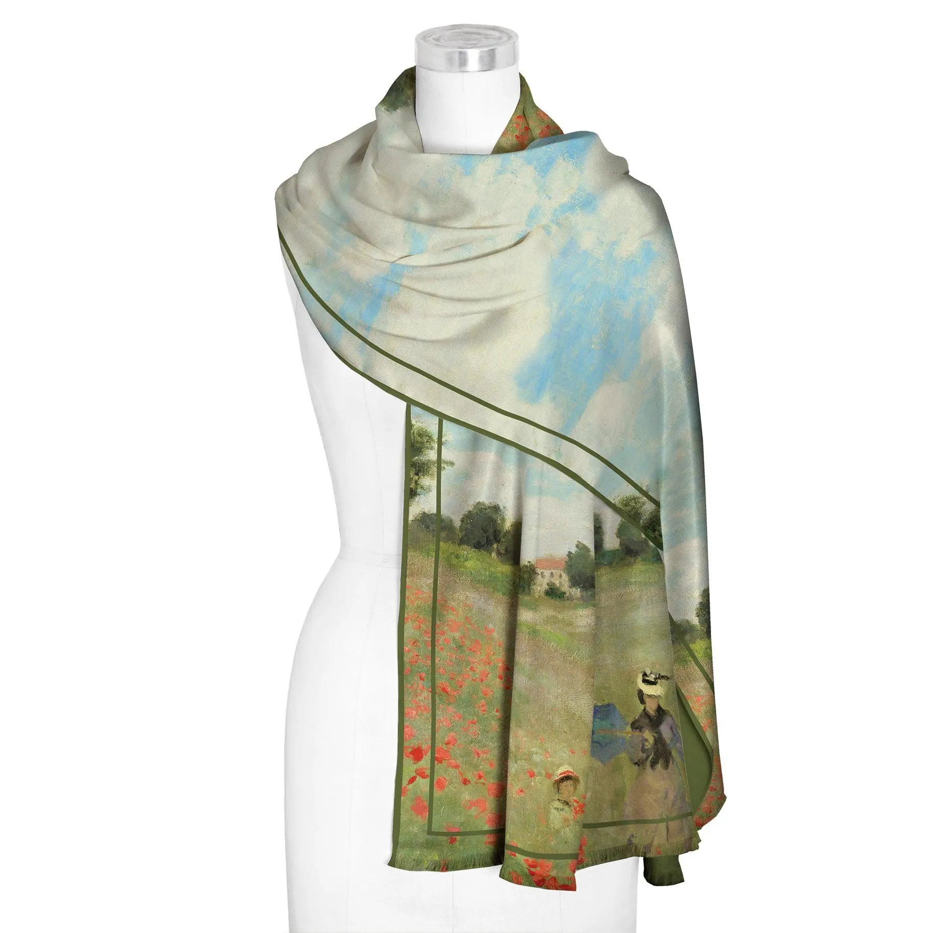 Monet Poppy Field Silk Blend Women's Fashion Shawl