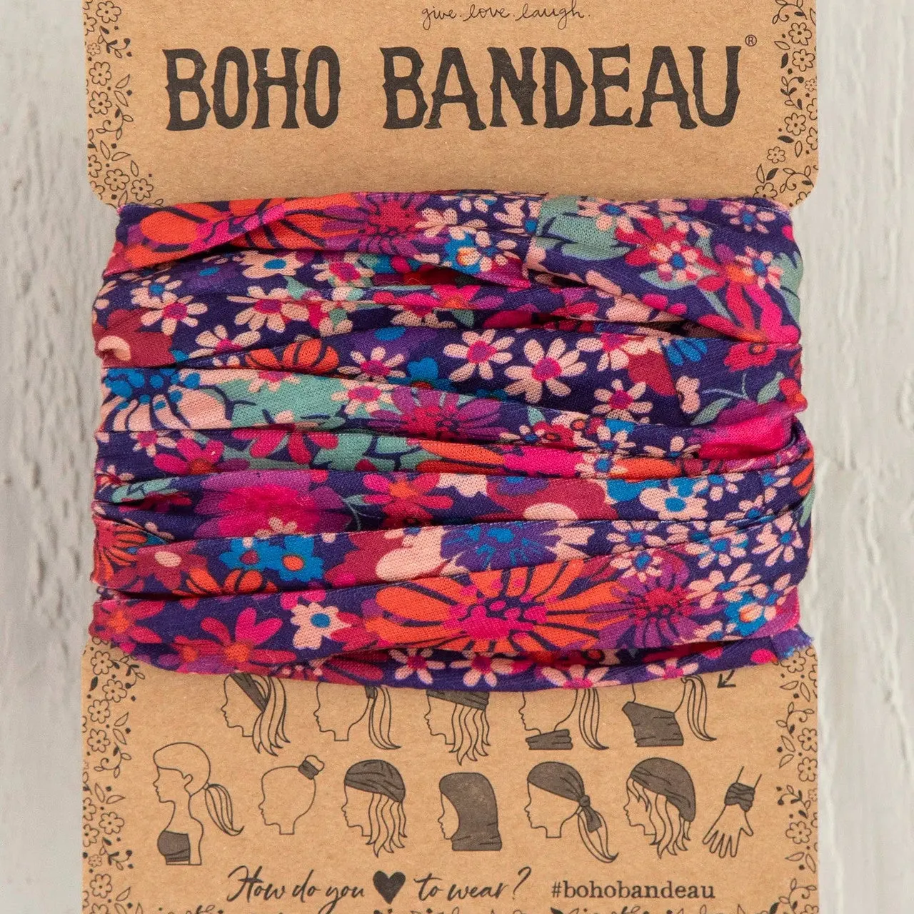 Natural Life Boho Bandeau Headband - Dark Red Pink Floral