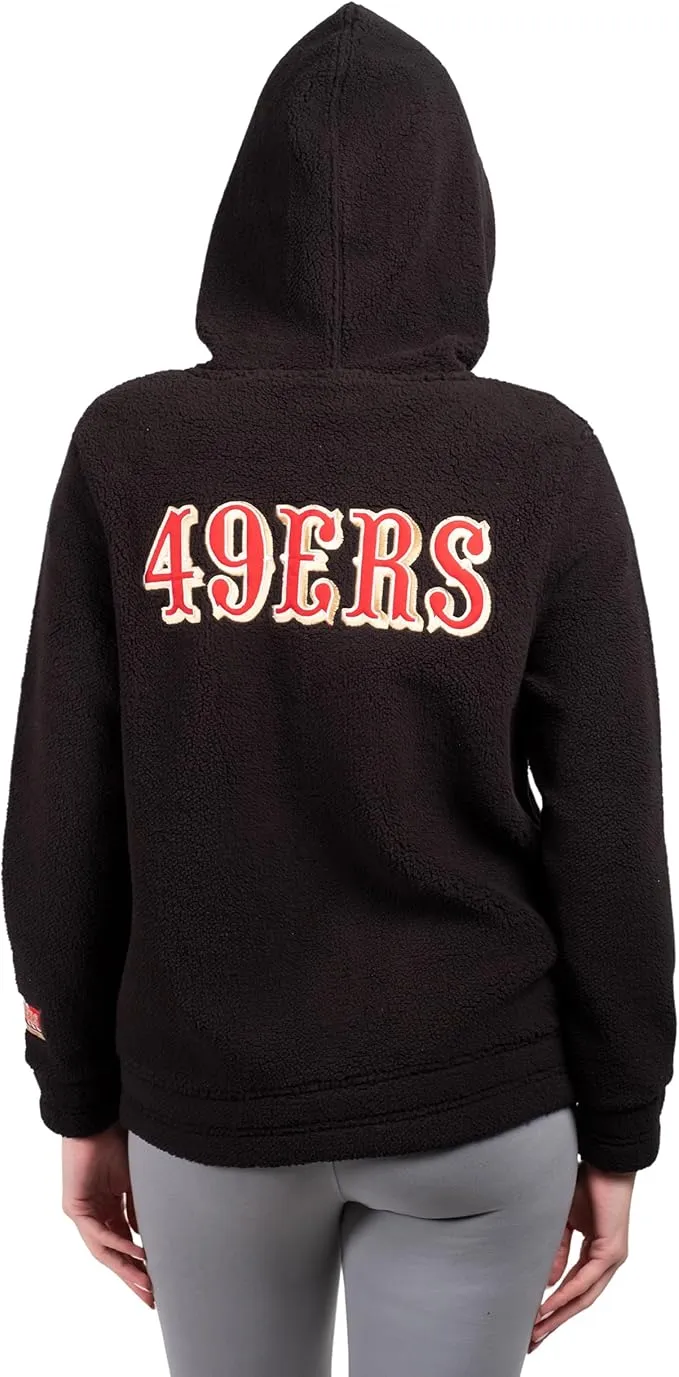 NFL Official Women's Full Zip Super Soft Sherpa Hoodie Sweatshirt Jacket - Warm Fleece Blend|San Francisco 49ers