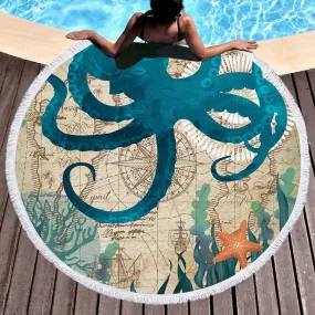 Octopus Love Round Beach Towel