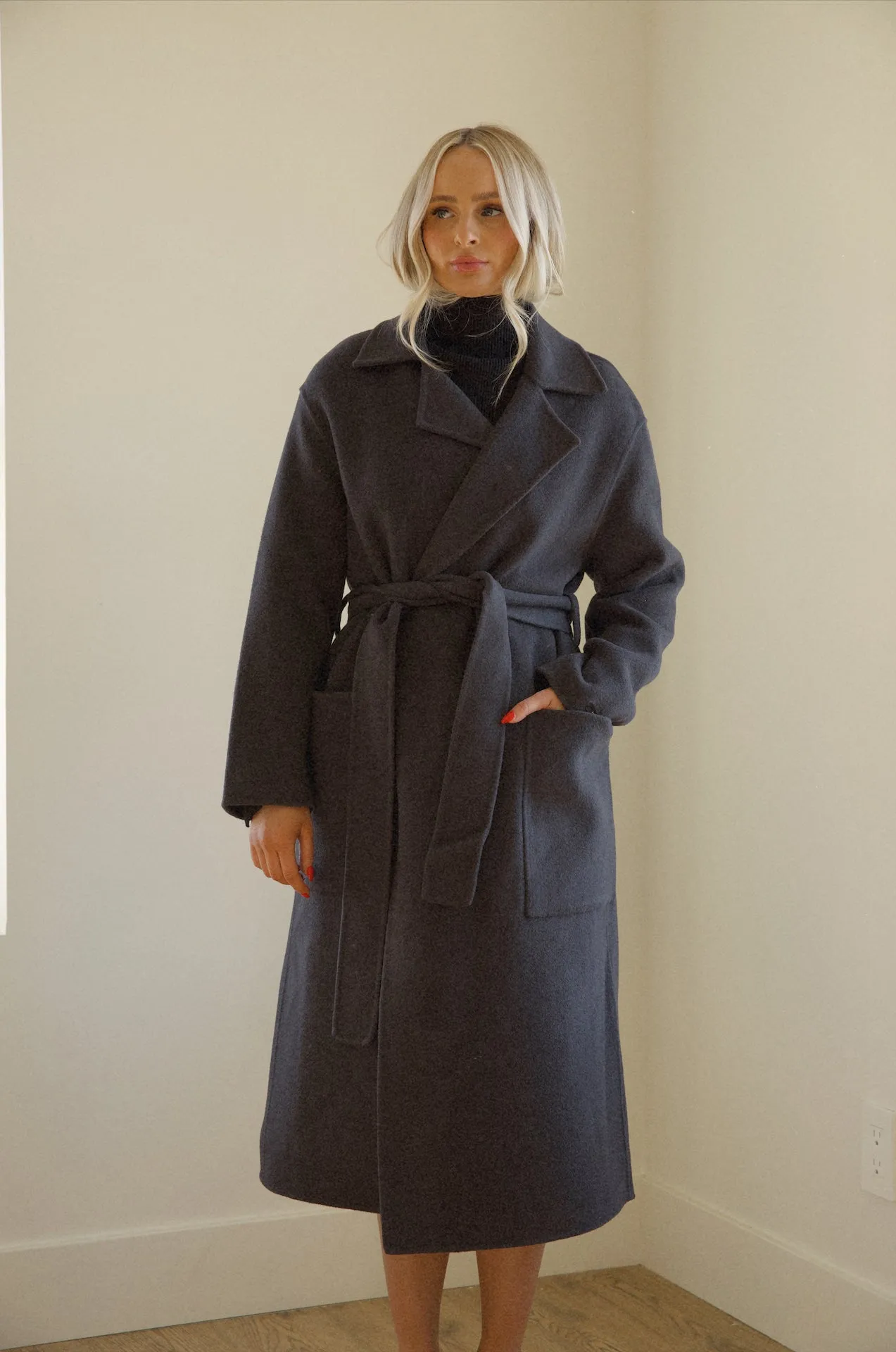 Oversized Belted Wool Coat - Black