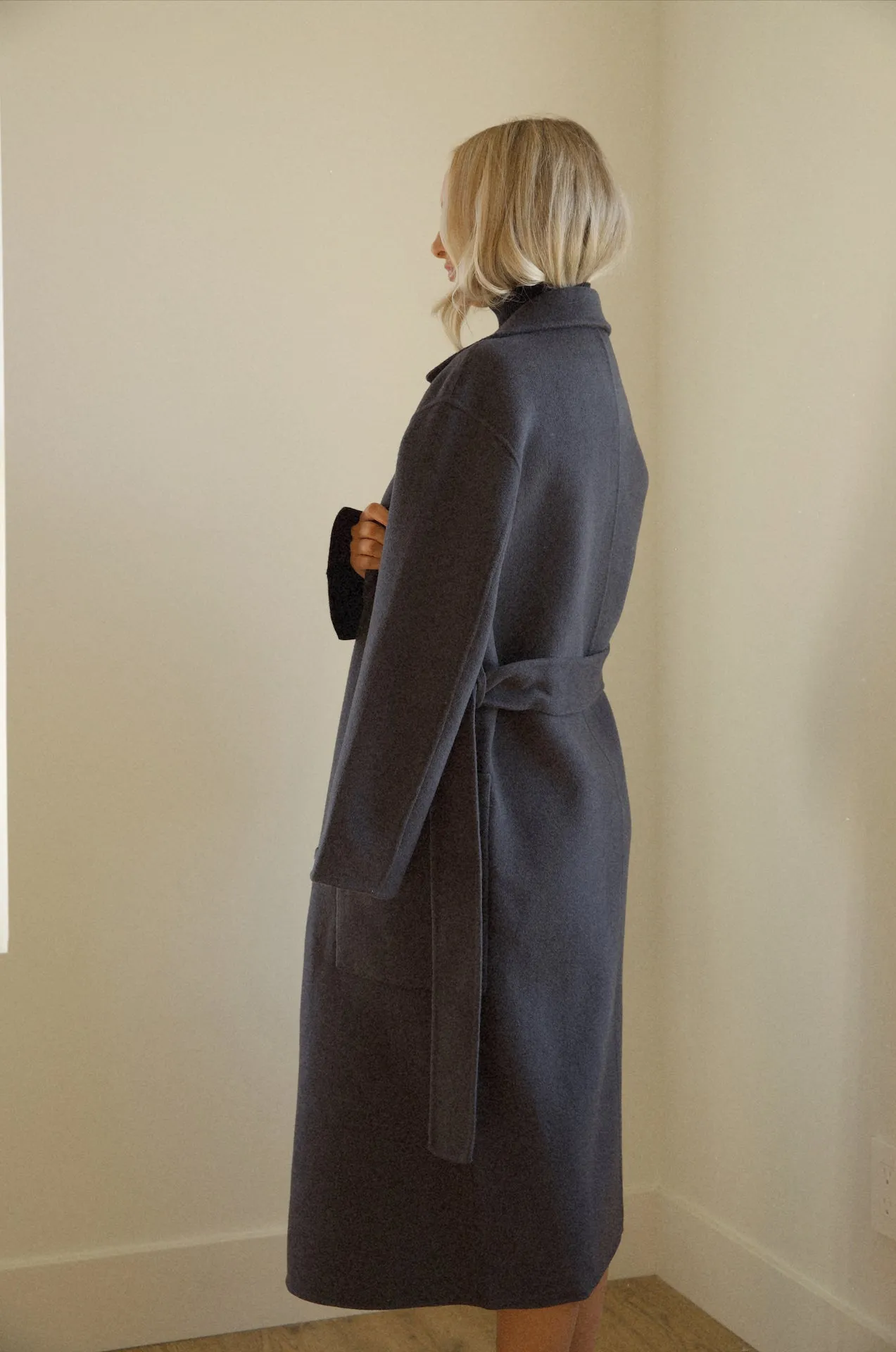 Oversized Belted Wool Coat - Black