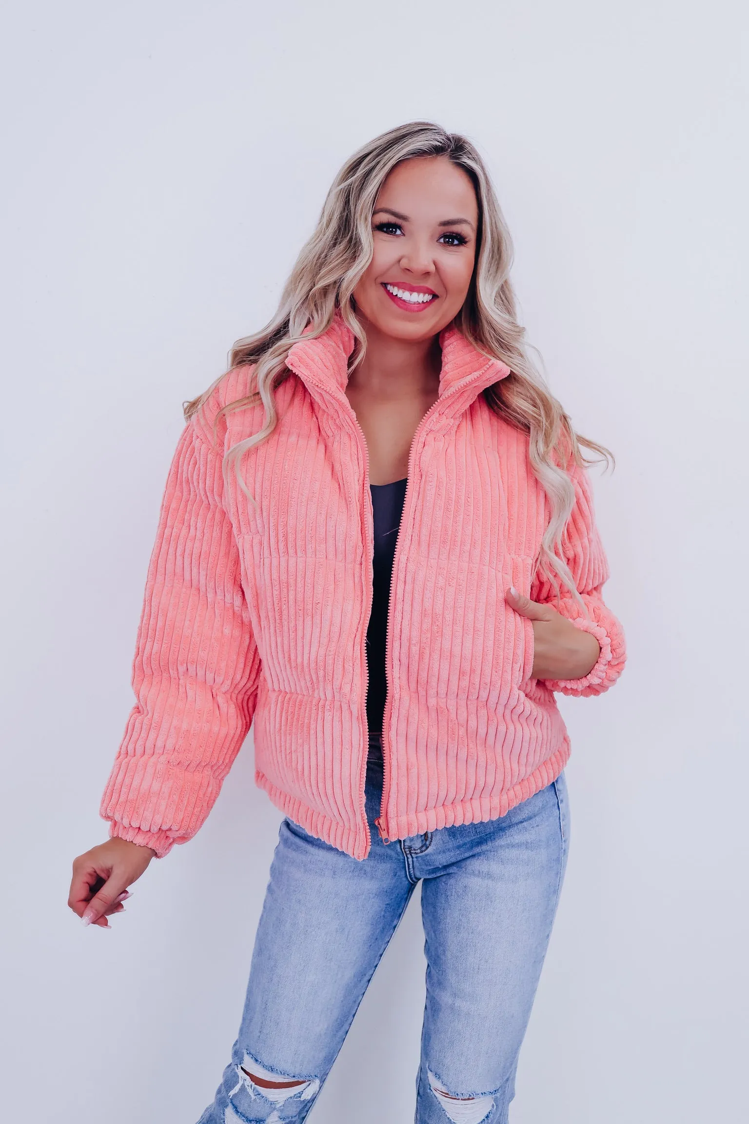 Paddington Corduroy Puffer Jacket - Pink